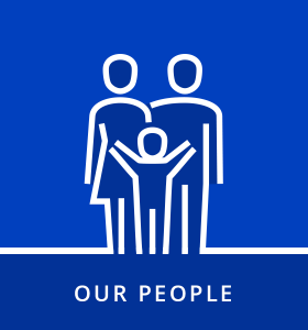 Icon of a family with text reading "Our people"